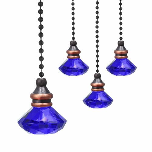 Image of MECCANIXITY 4Pack Ceiling Fan Pull Chain, 12 Inch Decorative Ornaments Diamond Pendant Pull Chain Extension for Ceiling Fans Light Lamp, Dark Blue