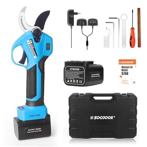 SOOJOOK Tijeras de Podar Electricas 35mm - S748 Tijeras de Podar Bateria con Control Progresivo, 2×4000mAH Batería de Litio Tijeras de Podar Profesionales para Olivos, Viñedos y Agricultura