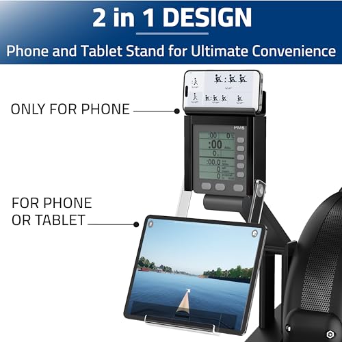 Phone & Tablet Holder Compatible with Concept 2 Rowing Machine & Skierg with PM5 Monitor, Rower Accessories, 2-in-1 Phone & Tablet Mount Stand for Model D&E and Rowerg, NOT for PM3/PM4, Patent Pending