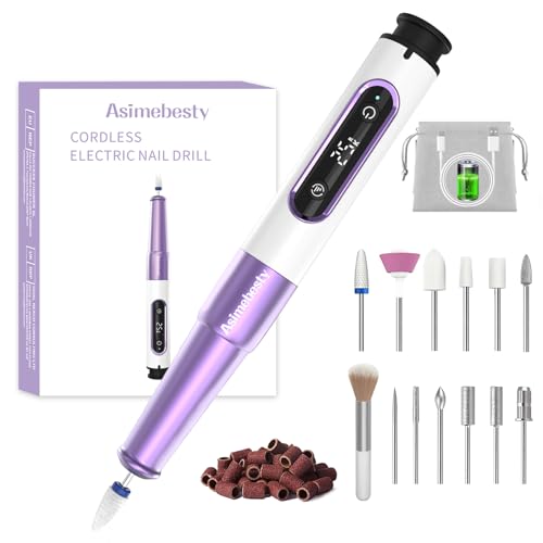 Asimebesty Fresa per Unghie Professionale 25000 Giri, 12 in 1 Lima per Unghie Elettrica Senza Fili, Fresa Unghie Portatile con Display LCD, Velocità Regolabile, Set Manicure Elettrico per Unghie Gel
