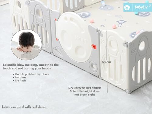 Image of 39 Sq Ft Extra Large Baby Playpen | Space-Themed 16-Panel Play Yard with Soft Mat, Basketball Hoop & Ball Pit Area | Indoor /Outdoor Toddler Fence | Grey-White | ISO & CE Certified