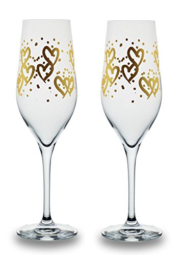 Bohemia Cristal 093 006 068 - Set 2 flute per Champagne da 260 ml heart gold