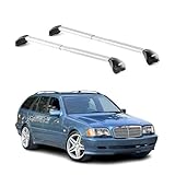 OMAC Barres de Toit transversales certifiées TÜV pour Mercedes Classe C S202 S203 S204 Break 1993 2014 – Verrouillables (4 antivols) – Charge Max 100 kg – Sangle INOX + Protection Caoutchouc Argent