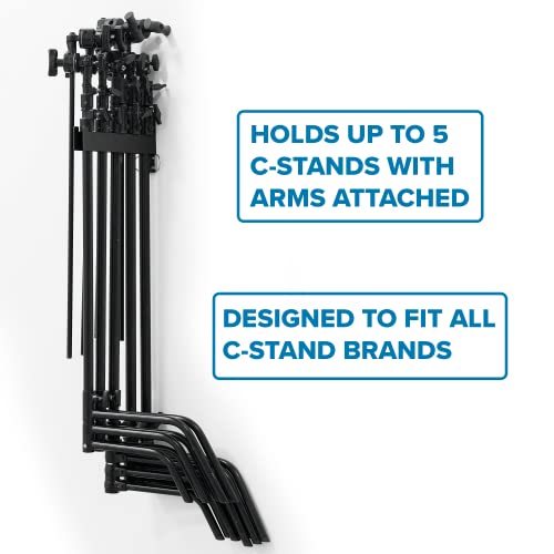 C Stand Wall Mount Bracket - Rack Wall Storage - Light Stand Bracket - Holds 5 C Stands - Heavy Duty Steel Production Hanger - Studio Organizer - Thumbnail 2