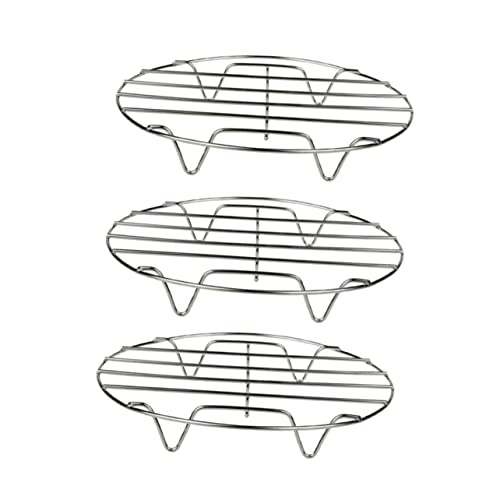 Ciieeo 3Pcs Stainless Steel Round Rack for Cooking Stand Fits Pots and Pans for Healthy Food Steaming Silver Finish