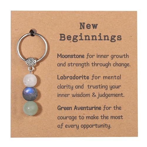 GINAZL New Beginnings Gifts for Women, Natural Crystals Keychain Coworker