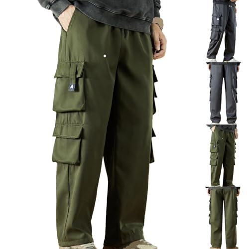 Men's Cargo Pants Elastic Waist Wide Leg Casual Pants Lightweight Outdoor Hiking Joggers Multi Pockets Streetwear