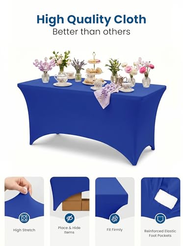 Image of Utopia Kitchen Spandex Tablecloth 2 Pack [8FT, Royal Blue] Tight, Fitted, Washable and Wrinkle Resistant Stretch Table Cloth Rectangle Cover for Trade Show, Weddings & Parties [96Lx30Wx30H Inch]