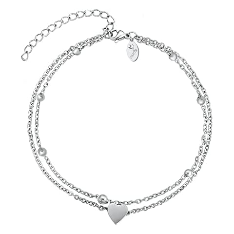 Tobillera de acero inoxidable chapada en oro de 18 quilates con corazón y circonita Cover