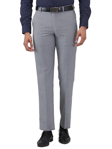 Image of Park Avenue Men Regular Fit Stripe Pattern Poly Viscose Blend Flat Front Formal Trouser