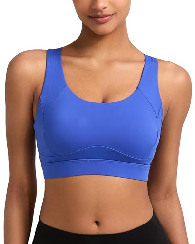 Image of RUNNING GIRL Sports Bras for Women, Moulded Cup High Impact Workout Blue Sports Bra Racerback Yoga Bra High Support(WX3068 Bright Blue L)