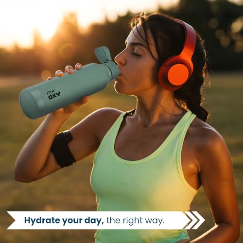 Image of FLAIR Oxy 900 Stainless Steel Water Bottle Set of 2 (650 ml Each), Green, Hot & Cold, Leakproof, BPA-Free, ISI Certified, Stainless Steel Bottle for Office, Gym, Travel, Trekking & Outdoor Sports