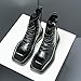 Men's Business Formal Boots Fashionable Square Toe Thick Soled Combat Boots Black Retro Walking Work Uniform Leather Shoes 7