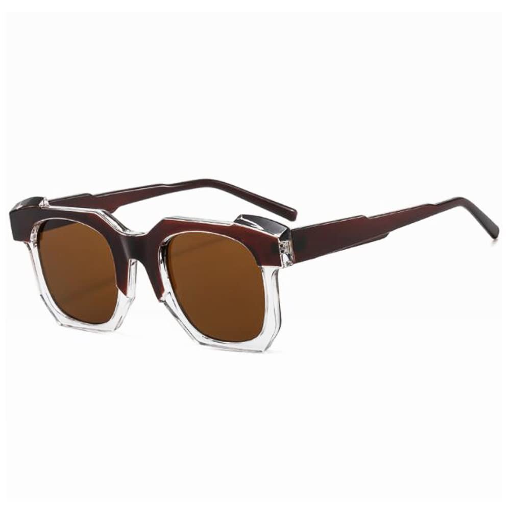 Thick Edge Polygonal Sunglasses Fashion Shape Green UV Protection Glasses Personality Outdoor Sunglasses Copper Mold Tea