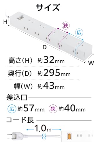 エレコム(ELECOM) エレコム 電源タップ 雷ガード 10個口 1m マグネット ほこりシャッター付 スイングプラグ 一括スイッチ コンパクト ホワイト ECT-1510WH の商品画像 6