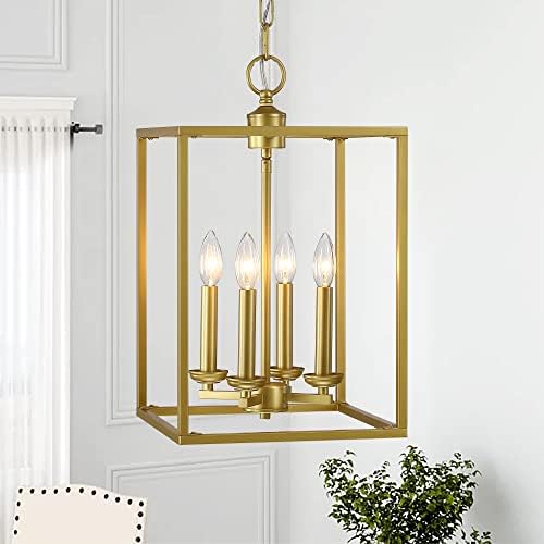 MOTINI 1-Light Gold Lantern Pendant Light Brushed Brass Finish ...
