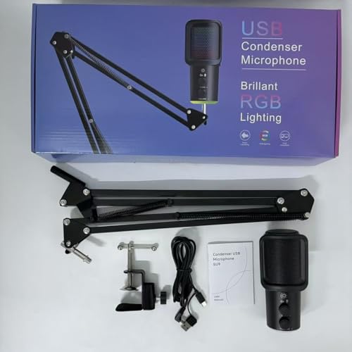 Image of USB Gaming Microphone Kit, Condenser Mic with Adjustable Arm Stand, Mute Button & Gain Control, Studio Bundle for PC Streaming