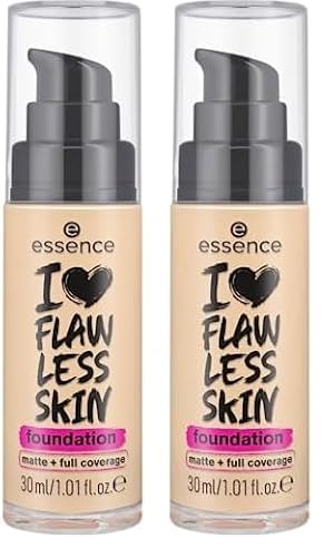 essence I LOVE FLAWLESS SKIN foundation, Nr. 30, langanhaltend, mattierend, sofortiges Ergebnis, matt, vegan, ölfrei, UVA- und UVB-Filter + SPF 20, ohne Parfüm, 2er Pack (30ml)