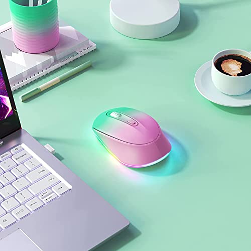 Seenda Wireless Mouse, Rechargeable Light Up Mouse For Laptop, Small Cordless Mice With Quiet Click Led Rainbow Lights For Pc Computer Kids Chromebook Windows Mac, Gradient Pink #TOP5