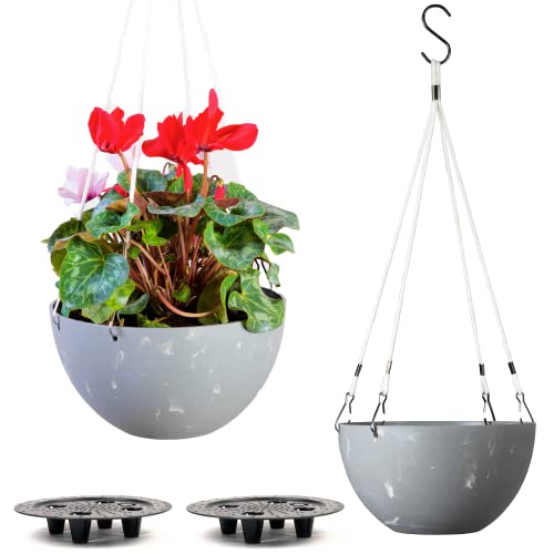 2X Self Watering Hanging Planters For Indoor Plants (10" Inch Set) | Hanging Pots | Hanging Planter Outdoor With Pot | Flower Pot With Modern Rope By Serenehuman (Gray Pot | White Rope) #TOP19