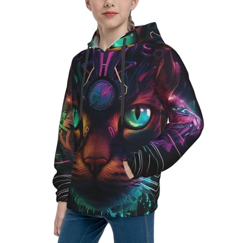 Futuristic Cat Warrior Hoodies for Teen - Clothes Size Youth Pullover Hoodies & Sweatshirts with Pocket3