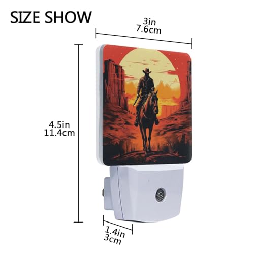 Image of Sunset Cowboy Horse Night Lights 2 Pack Plug-in Wall Led Nightlight Auto Dusk-to-Dawn Sensor Lamps for Bedroom Kitchen Bathroom