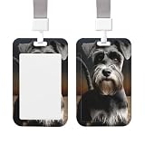 Porta badge scorrevole verticale in plastica rigida con animale Schnauzer Dog Badge Holder impermeabile ID Card Name Protector Cover con cordino Key Card Holder Case per ufficio infermiere medico