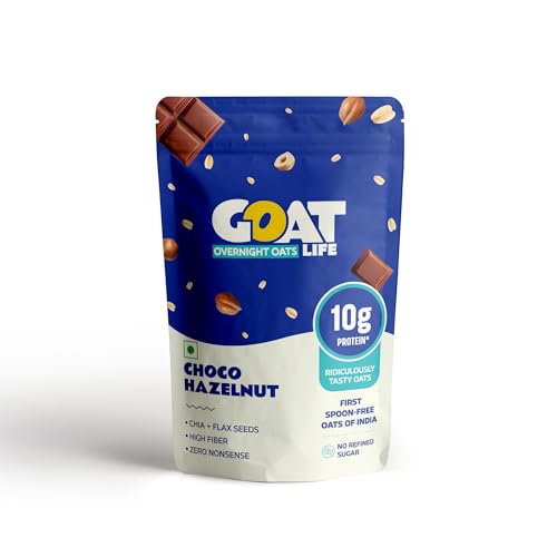Image of GOAT Life Overnight Oats (60g) | 20g Protein | High Fibre | Nutrient-Rich | No Sugar | Supports Weight Management & Muscle Recovery | Instant Breakfast (Pack of 1, Choco Hazelnut)