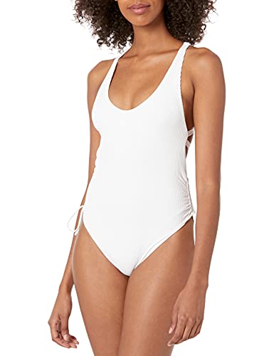 Body Glove Women s Standard Missy Ruched Side V-Neck One Piece Swimsuit, Ibiza Ribbed White, X-Large