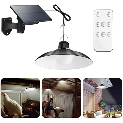 Innens Solar Lights Outdoor,Solar Pendant Shed Lights with Remote Control, 3 Brightness Modes and Timer Solar Chandelier Hanging Barn Gazebo Chandelier Lamp,Dusk to Dawn,IP65 Cover