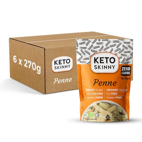 Keto Skinny Penne (Pack of 6, 270g) - Made from Organic Konjac Flour, Keto Paleo Diet and Vegan Food, Shirataki, Zero Sugar Less Carbohydrate & Low Calorie Food