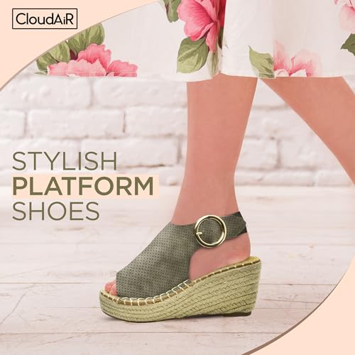 Image of CLOUDAIR Selina Women's Espadrille Wedge Sandals - Comfortable and Stylish Platform Slip On Sandals with Buckle Closure, Comfy Wedge Heels for Women, Fashion Summer Sandals