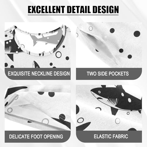 ALAZA Shark Black White Pajamas Short Sleeve 2 Piece Sleepwear Top and Bottom Pajama Set Unisex4