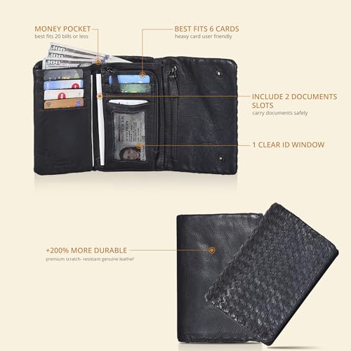 Image of Real Leather Women Wallet Leather with RFID Blocking -Trifold Card Holder Designer Ladies Clutch with ID Window Wallets