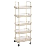 SONGMICS Carrello Portaoggetti a 5 Ripiani, Scaffale con Ruote in Metallo, Carrello da Cucina con 2 Freni, Maniglie, Facile da Montare, per Cucina Bagno Ufficio, Bianco BSC063W01