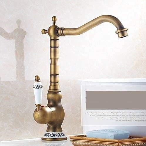 ASerZenith Antique Single Lever Mixer Kitchen Bathroom Fitting Brass Ceramic Cartridge Swiveling Pipe Outlet Faucet Single Hole 360 176; Swiveling
