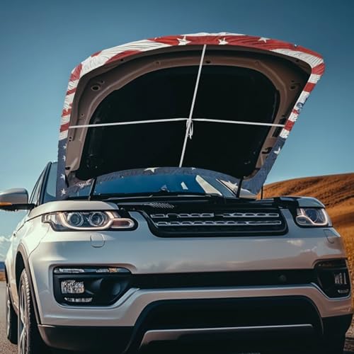 Image of Car Hood Cover Stretch Polyester Fabric Cover American Flag Butterfly Car Hood Covers Protector Easy Installation Removable Automotive Accessories Suitable for Cars