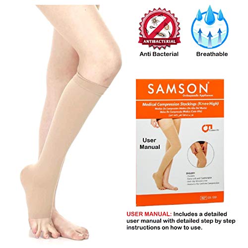 Image of Medical Compression Knee High Class II Pair Stockings for Varicose Veins, Blood Pools, Congestion, Spider Veins, DVT, Lymphedema for Men and Women (Medium)