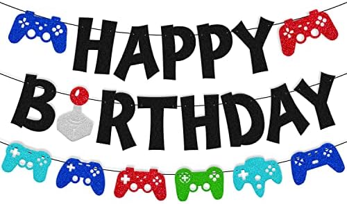 Video Game Birthday Banner Game on Happy Birthday Garland Decoration Level Unlocked Bday Party Decor Playing Controller Level Up Theme for Boys Girls Bday Baby Shower Event Anniversary Celebration Supplies