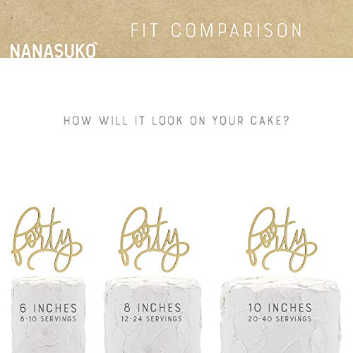 Nanasuko Modern Cursive 40Th Birthday Cake Topper - Forty - Double Sided Gold Glitter - Premium Quality Made In Usa #TOP2