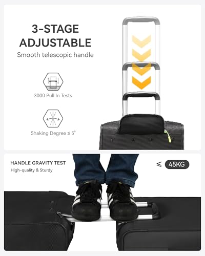 LUGGEX Carry On Luggage with Spinner Wheels - Stylish Lightweight Carry On Suitcase - Soft Sided 22x14x9 airline approved with Front Open Design for Travel, Business (Black, 20 Inch)3