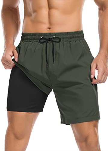 Century Star Mens Swimming Trunks with Compression Liner Swim Trunks Men Quick Dry Mens Swim Shorts Mens Bathing Suit Army Green Medium