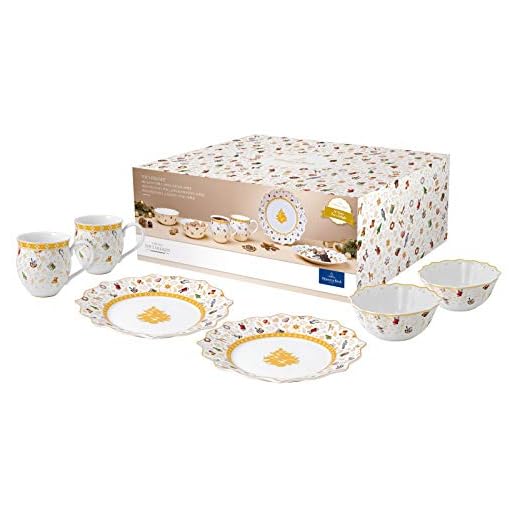Villeroy och Boch – Toys Delight frukostset för 2, 6 stycken, julservis-set för 2 personer från jubileumet, porslin, vit
