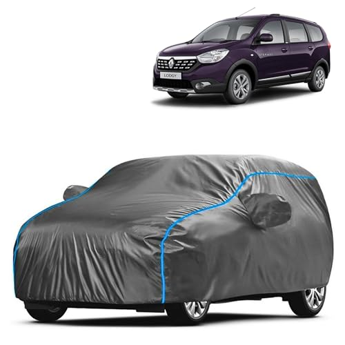 Image of Kerwa Car Body Cover Waterproof Compatible with Renault Lodgy | Scratch Proof, Anti-Dust, UV Protection | Windproof Buckle Strap | Fitted Bottom Elastic | Side Mirror Pockets-Grey