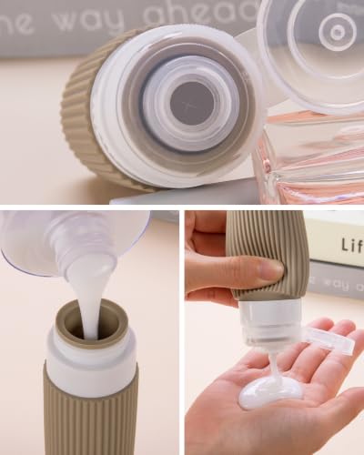 Image of Mrsdry Travel Bottles for Toiletries 8 Pack, Tsa Approved Travel Size Toiletries 3 oz, Travel Containers for Toiletries, with Clear Bag, Leak Proof Silicone Squeezable Travel Essentials Creams Jars