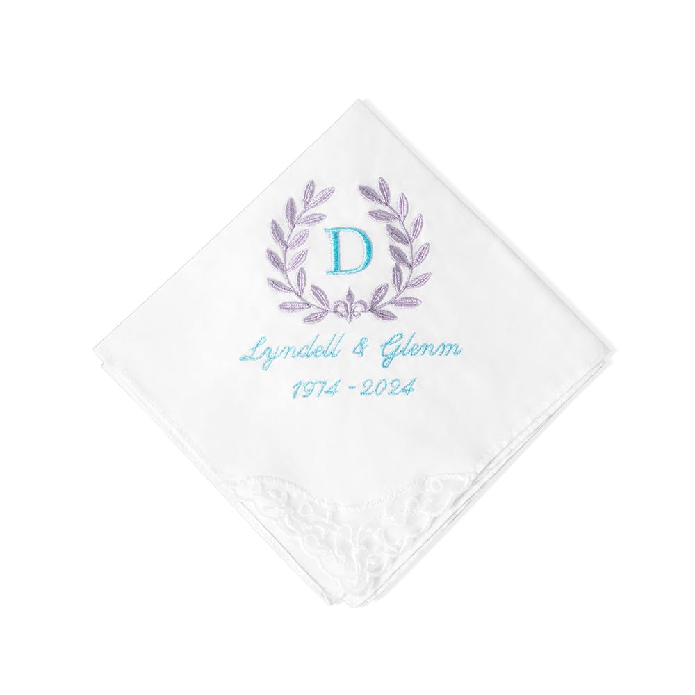 BYFDIY Custom Wedding Handkerchief For Bride Personalized Initial Name Date Embroidered Something Blue Gifts From Dad Mom Father Wedding Gifts For