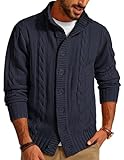 PJ PAUL JONES Men's Sweater Cable Knit Sweater Long Sleeve Slim Fit Fomal Cardigan Sweater for Men Dark Blue