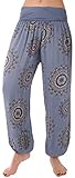 FASHION YOU WANT Damen Sommerhose Pumphose Haremshose mit kleinem Paisleymuster Größe 34/36 bis Größe 48/50 verfügbar Leichte Haremshose (42/44, Sonne Jeansblau)