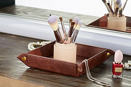 Oarie Leather Tray Bedside Tray Storage Tray Jewelry Organizer For Men Key Wallet Coin Box Travel Pu Valet Tray(Dark Brown) #TOP5