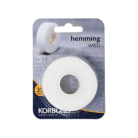 Korbond Hemming Web 20m x 2cm, Bonding and Craft Projects - NO Sewing Required - Ideal for Hems, Jeans, Work Trousers, Badges & School Clothes, White Cover